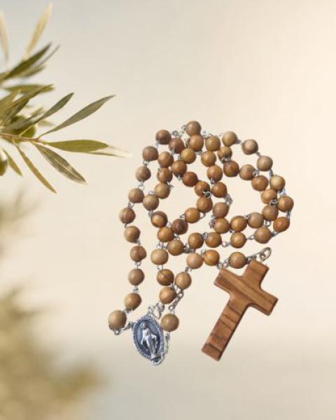 Rosenkranz Olivenholz Perlen Kreuz 4 cm
